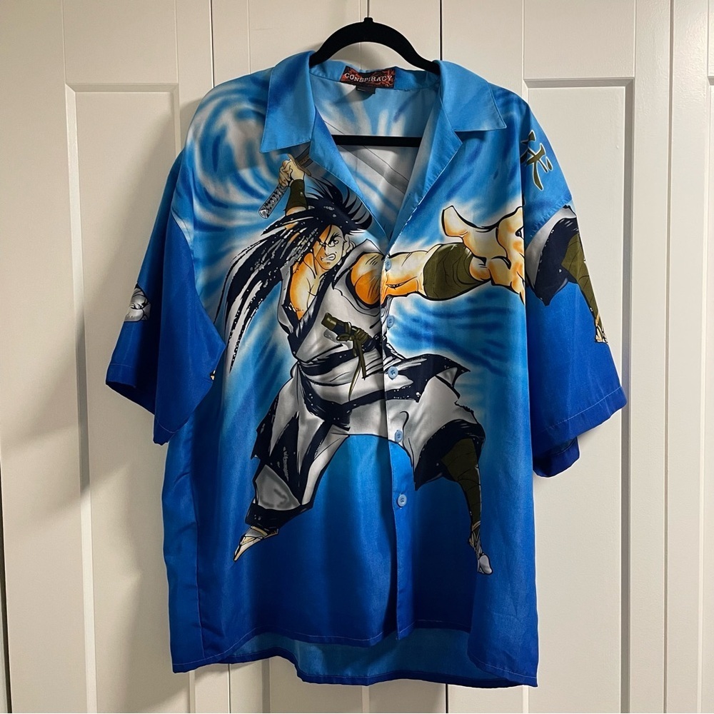 90s Y2K Vintage Conspiracy Graphic Animae Button Down Shirt Streetwear Mens